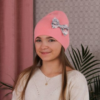 Czapka dla dziewczynki zimowa, jesienna, różowa, Kleo