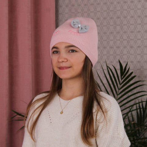 Czapka jesienna, wiosenna dla dziewczynki, szara, elegancka Serena