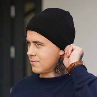 Beret zimowy męski, czarny, Artysta