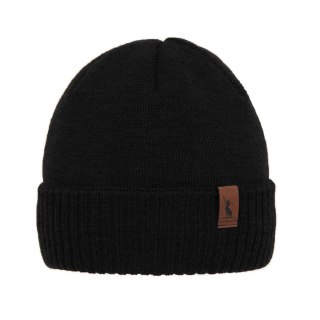 Czapka zimowa męska, czarna, z wełną merino, Hogan