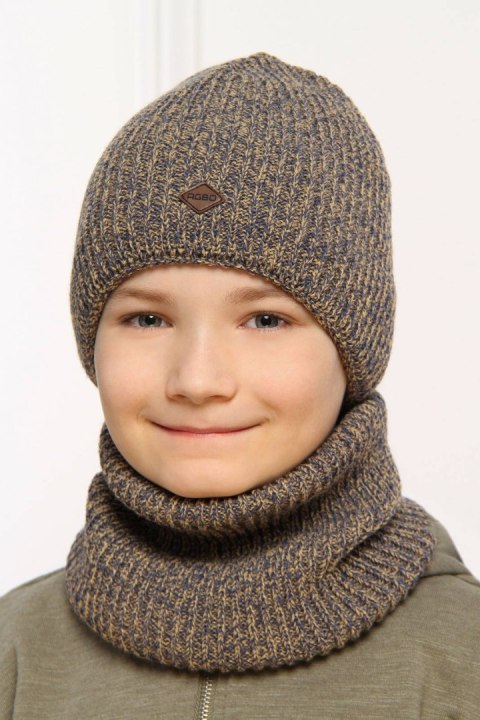Czapka i komin dla chłopca zimowy komplet, khaki, Wulkan Czapka i komin dla chłopca zimowy komplet, khaki, Wulkan