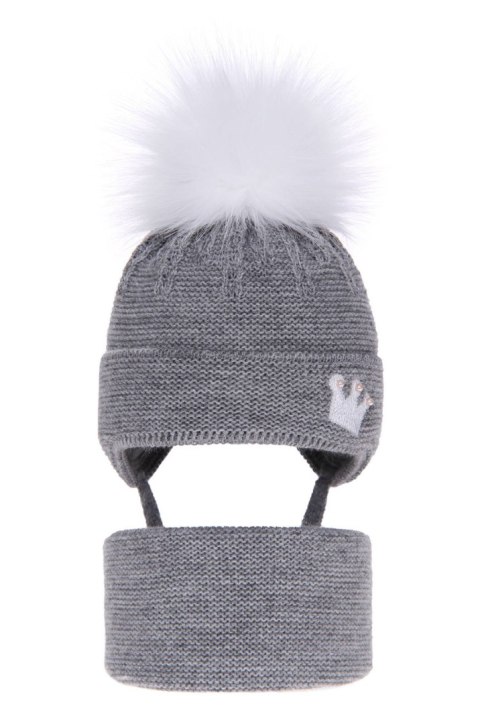 Czapka i komin dla dziewczynki zimowy komplet, szary, z pomponem Narnia Czapka i komin dla dziewczynki zimowy komplet, szary, z pomponem Narnia