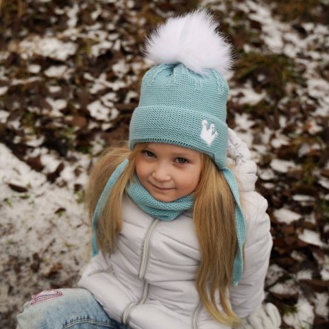 Czapka i komin dla dziewczynki zimowy komplet, szary, z pomponem Narnia Czapka i komin dla dziewczynki zimowy komplet, szary, z pomponem Narnia