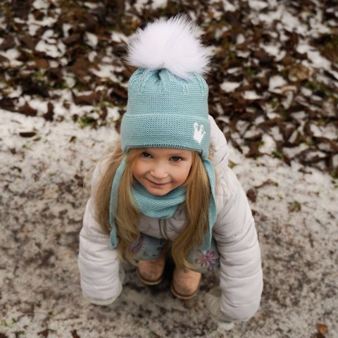 Czapka i komin dla dziewczynki zimowy komplet, szary, z pomponem Narnia Czapka i komin dla dziewczynki zimowy komplet, szary, z pomponem Narnia