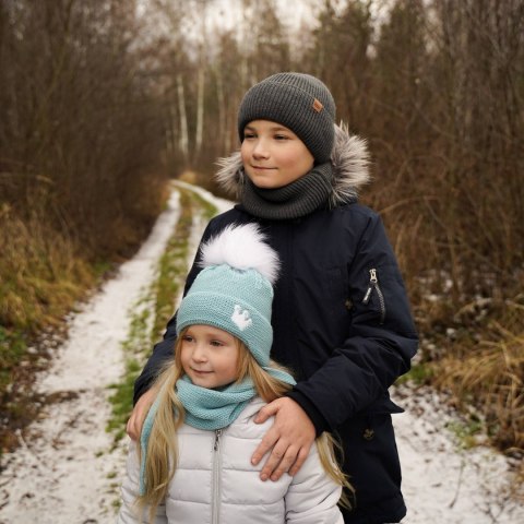 Czapka i komin dla dziewczynki zimowy komplet, szary, z pomponem Narnia Czapka i komin dla dziewczynki zimowy komplet, szary, z pomponem Narnia