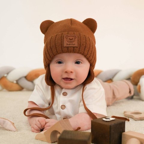 Czapka i szalik dla chłopca zimowy komplet, jasnoszary, wiązany Petit Czapka i szalik dla chłopca zimowy komplet, jasnoszary, wiązany Petit