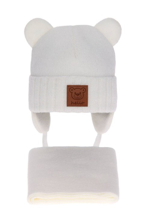 Czapka i szalik dla chłopca zimowy komplet, kremowy, wiązany Petit Czapka i szalik dla chłopca zimowy komplet, kremowy, wiązany Petit