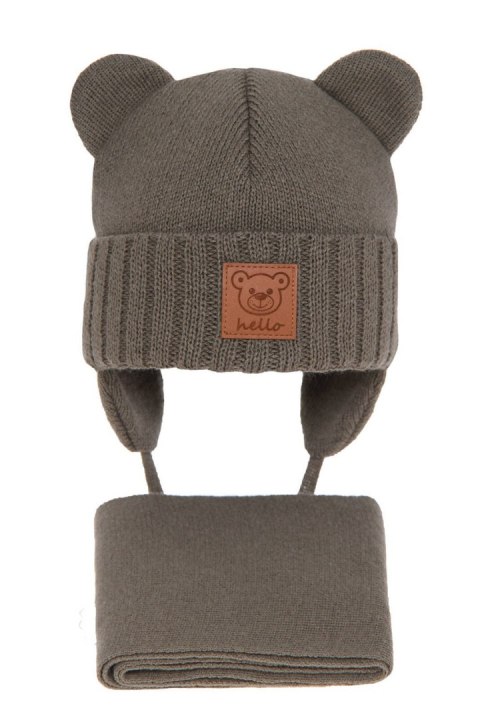 Czapka i szalik dla chłopca zimowy komplet, oliwkowy, wiązany Petit Czapka i szalik dla chłopca zimowy komplet, oliwkowy, wiązany Petit
