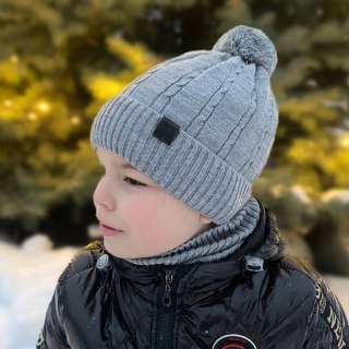 Komplet zimowy dla chłopca: czapka z pomponem i szalik komin brązowy Deny