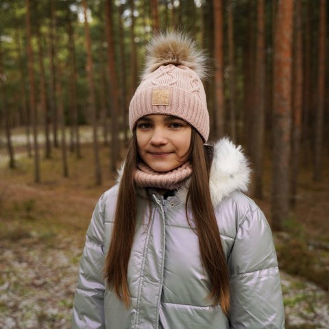 Czapka i komin dla dziewczynki zimowy komplet, szary, z pomponem Dina Czapka i komin dla dziewczynki zimowy komplet, szary, z pomponem Dina