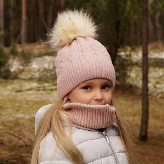 Czapka i komin dla dziewczynki zimowy komplet, szary, z pomponem Lawa