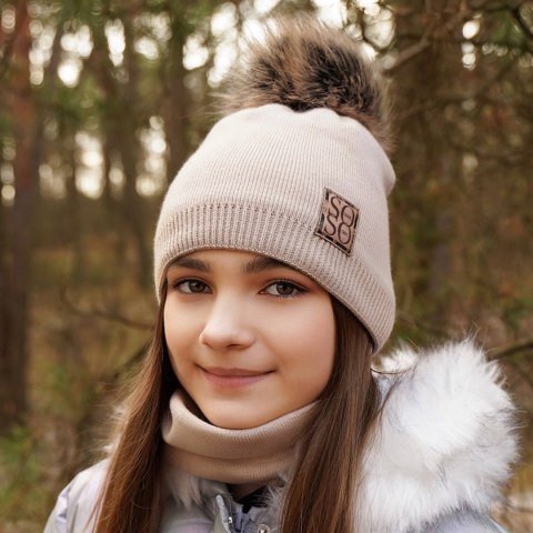 Czapka i komin dla dziewczynki zimowy komplet, zielony, z pomponem Apolinka Czapka i komin dla dziewczynki zimowy komplet, zielony, z pomponem Apolinka