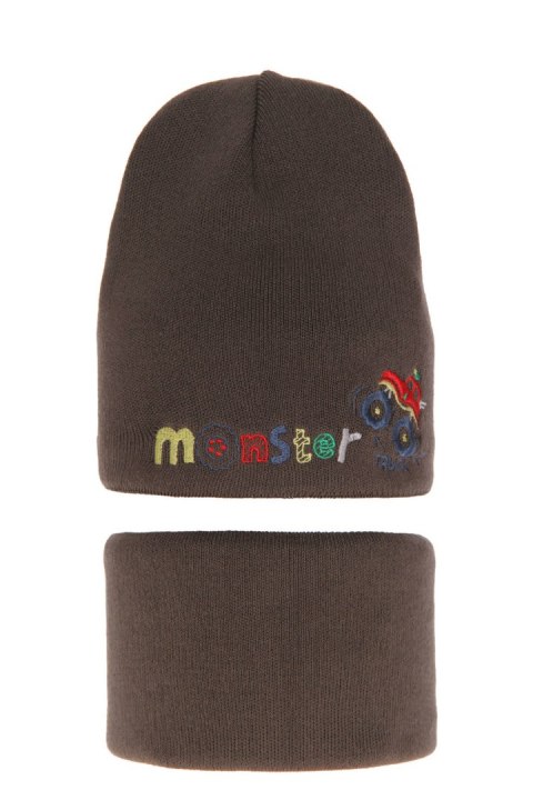 Komplet zimowy dla chłopca: czapka i komin khaki Monster Komplet zimowy dla chłopca: czapka i komin khaki Monster