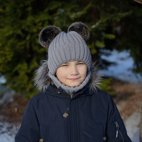 Czapka i komin dla chłopca zimowy komplet, czerwony, z dwoma pomponami Largo Czapka i komin dla chłopca zimowy komplet, czerwony, z dwoma pomponami Largo