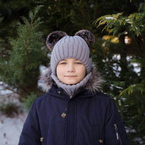 Czapka i komin dla chłopca zimowy komplet, czerwony, z dwoma pomponami Largo Czapka i komin dla chłopca zimowy komplet, czerwony, z dwoma pomponami Largo