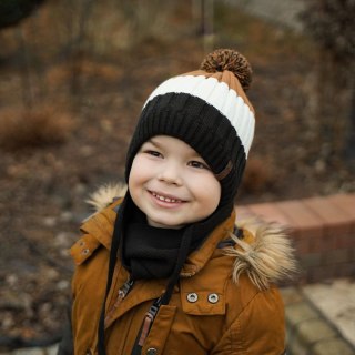 Komplet zimowy dla chłopca: czapka z pomponem i komin granatowy Hary