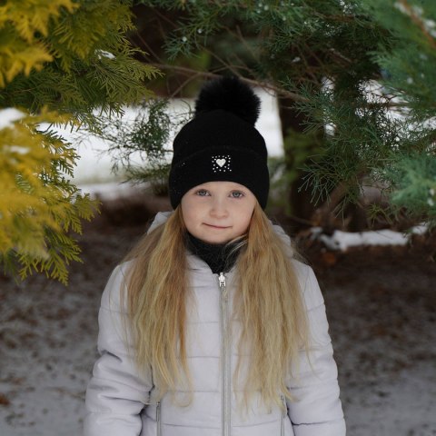 Czapka i komin dla dziewczynki zimowy komplet, różowy, z pomponem Sendi Czapka i komin dla dziewczynki zimowy komplet, różowy, z pomponem Sendi