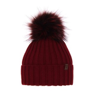 Czapka zimowa damska, bordowa, z wełną merino Texa