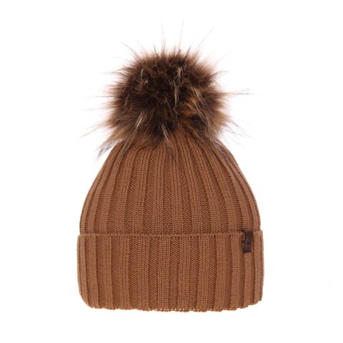 Beret zimowy damski, camel, z wełną merino, podszyta polarem Texa Beret zimowy damski, camel, z wełną merino, podszyta polarem Texa