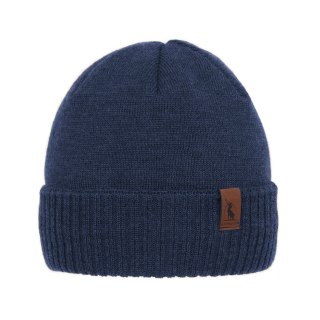 Czapka zimowa męska, niebieska, z wełną merino, Hogan