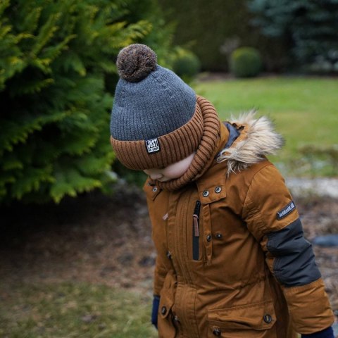 Komplet dla chłopca: czapka i komin zimowy camelowy Arlekin