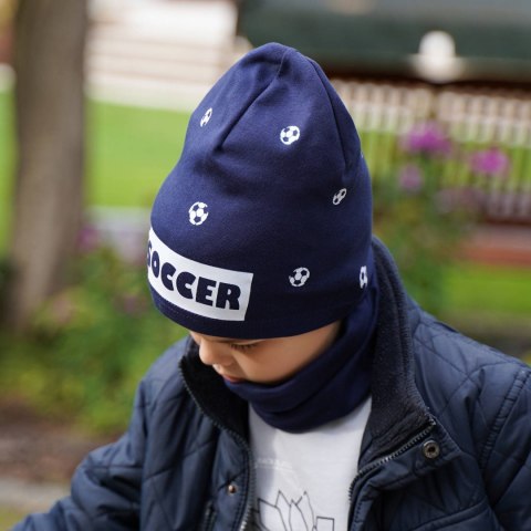 Komplet jesienny/ wiosenny dla chłopca: czapka i komin bawełniany camelowy Soccer Komplet jesienny/ wiosenny dla chłopca: czapka i komin bawełniany camelowy Soccer