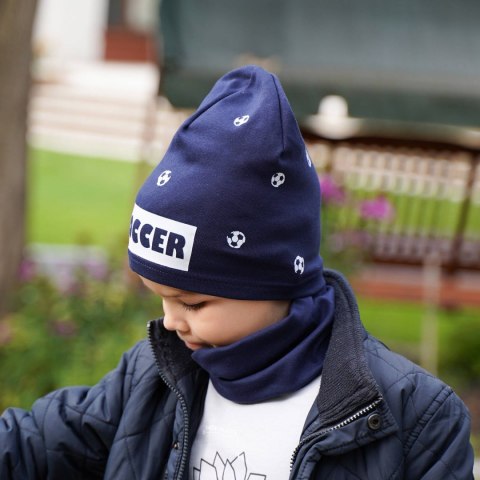 Komplet jesienny/ wiosenny dla chłopca: czapka i komin bawełniany camelowy Soccer Komplet jesienny/ wiosenny dla chłopca: czapka i komin bawełniany camelowy Soccer