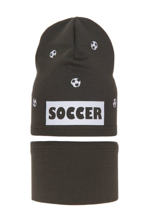 Komplet jesienny/ wiosenny dla chłopca: czapka i komin bawełniany khaki Soccer Komplet jesienny/ wiosenny dla chłopca: czapka i komin bawełniany khaki Soccer
