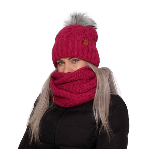 Komplet zimowy damski: czapka i komin kremowy Kreacja