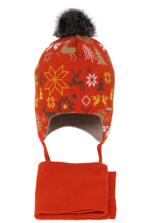 Czapka i szalik dla chłopca zimowy komplet, czerwony, wypełniony miękką włókniną Remek Czapka i szalik dla chłopca zimowy komplet, czerwony, wypełniony miękką włókniną Remek