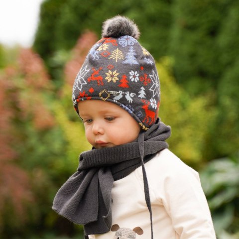 Czapka i szalik dla chłopca zimowy komplet, pomarańczowy, wypełniony miękką włókniną, wiązany Remek Czapka i szalik dla chłopca zimowy komplet, pomarańczowy, wypełniony miękką włókniną, wiązany Remek