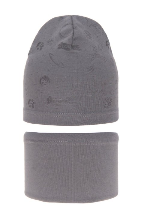 Czapka i komin dla chłopca jesienny, wiosenny komplet, szary, bawełniany Kosmos Czapka i komin dla chłopca jesienny, wiosenny komplet, szary, bawełniany Kosmos