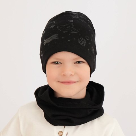Czapka i komin dla chłopca jesienny, wiosenny komplet, szary, bawełniany Kosmos Czapka i komin dla chłopca jesienny, wiosenny komplet, szary, bawełniany Kosmos