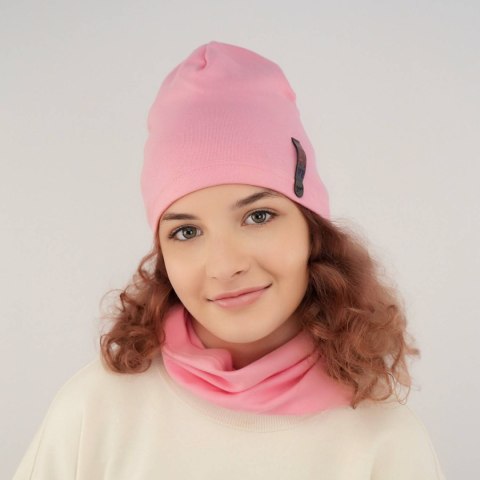 Czapka i komin dla dziewczynki jesienny, wiosenny komplet, kremowy, bawełniany Flores Czapka i komin dla dziewczynki jesienny, wiosenny komplet, kremowy, bawełniany Flores