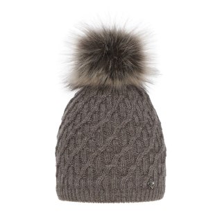 Czapka zimowa damska, brązowa, z pomponem Kaskada