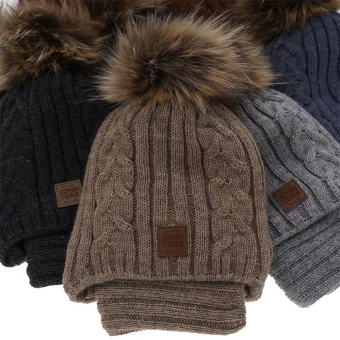 Komplet zimowy dla chłopca: czapka i komin khaki z pomponem Casper Komplet zimowy dla chłopca: czapka i komin khaki z pomponem Casper