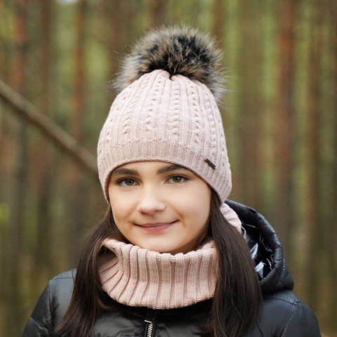Komplet zimowy dla dziewczynki: czapka i komin szary z pomponem Rima Komplet zimowy dla dziewczynki: czapka i komin szary z pomponem Rima