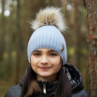 Czapka zimowa dla dziewczynki, błękitna, z pomponem Werbena