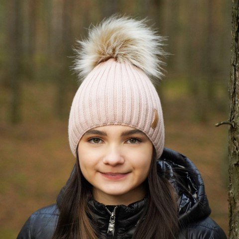 Czapka zimowa dla dziewczynki, błękitna, z pomponem Werbena