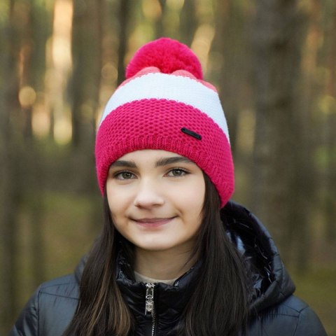 Czapka zimowa dla dziewczynki, różowa, z pomponem Naruto