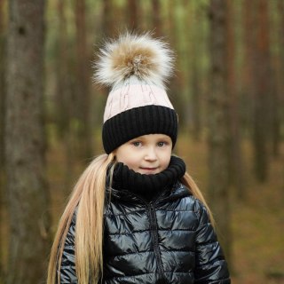 Komplet zimowy dla dziewczynki: czapka i komin beżowy z pomponem Karmelita