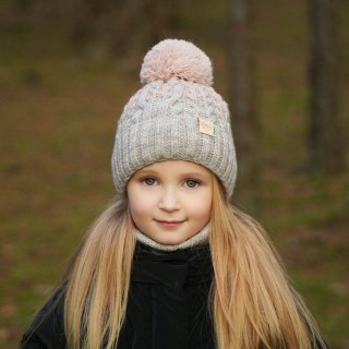 Komplet zimowy dla dziewczynki: czapka i komin beżowy z pomponem Zendaya