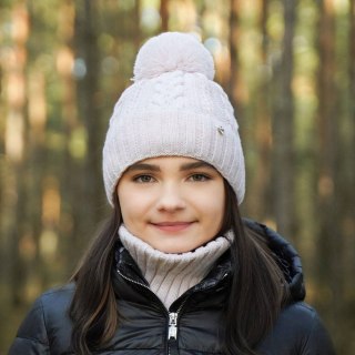 Komplet zimowy dla dziewczynki: czapka i komin różowy z pomponem Maroko
