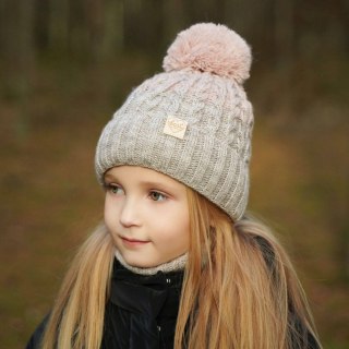 Komplet zimowy dla dziewczynki: czapka i komin różowy z pomponem Zendaya