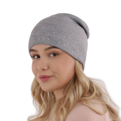 Czapka zimowa damska, szara, z wełną merino, Minerwa