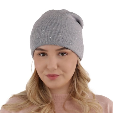 Czapka zimowa damska, szara, z wełną merino, Minerwa