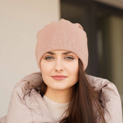 Czapka zimowa damska, szara, z wełną merino, Minerwa