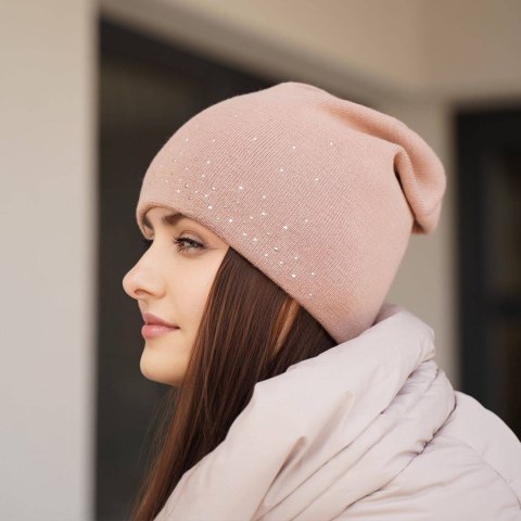 Czapka zimowa damska, szara, z wełną merino, Minerwa