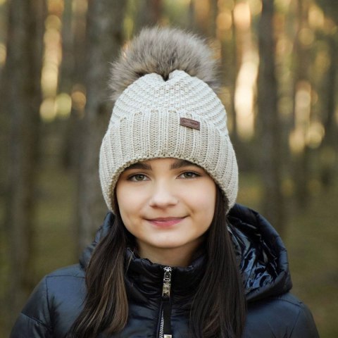Czapka zimowa dla dziewczynki, szara, z pomponem Pola
