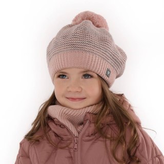 Komplet zimowy dla dziewczynki: beret i komin szary z pomponem Lira